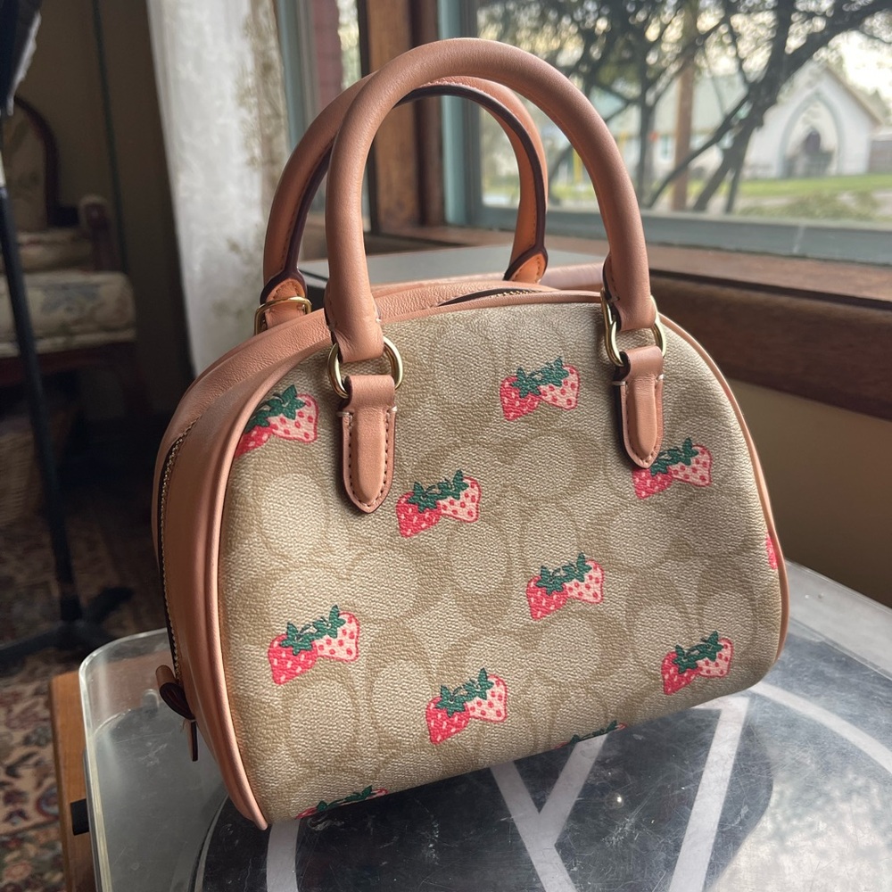 Coach Strawberry Sydney Satchel in Tan and Pink - Picture 2 of 5